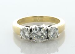 18ct Yellow Gold Three Stone Moissanite Ring - Valued By AGI £1,760.00 - Three round brilliant cut