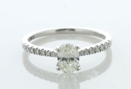 Platinum Oval Cut Shoulder Set Diamond Ring (0.75) 0.83 Carats - Valued By AGI £7,430.00 - A