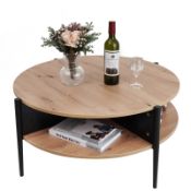 RRP £125.57 7RiversART Wood Round Coffee Table with 2-Tier Storage