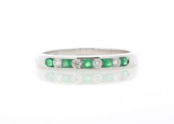 9ct White Gold Channel Set Semi Eternity Diamond And Emerald Ring(E0.16) 0.12 - Valued By AGI £2,
