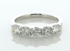 Platinum Five Stone Diamond Ring 1.09 Carats - Valued By IDI £4,370.00 - Five round brilliant cut