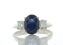 18ct Yellow Gold Three Stone Oval Cut Diamond And Sapphire Ring (S2.16) 0.77 Carats - Valued By