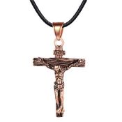 RRP £15.62 U7 Rose Gold Cross Pendant Women Black Leather Rope