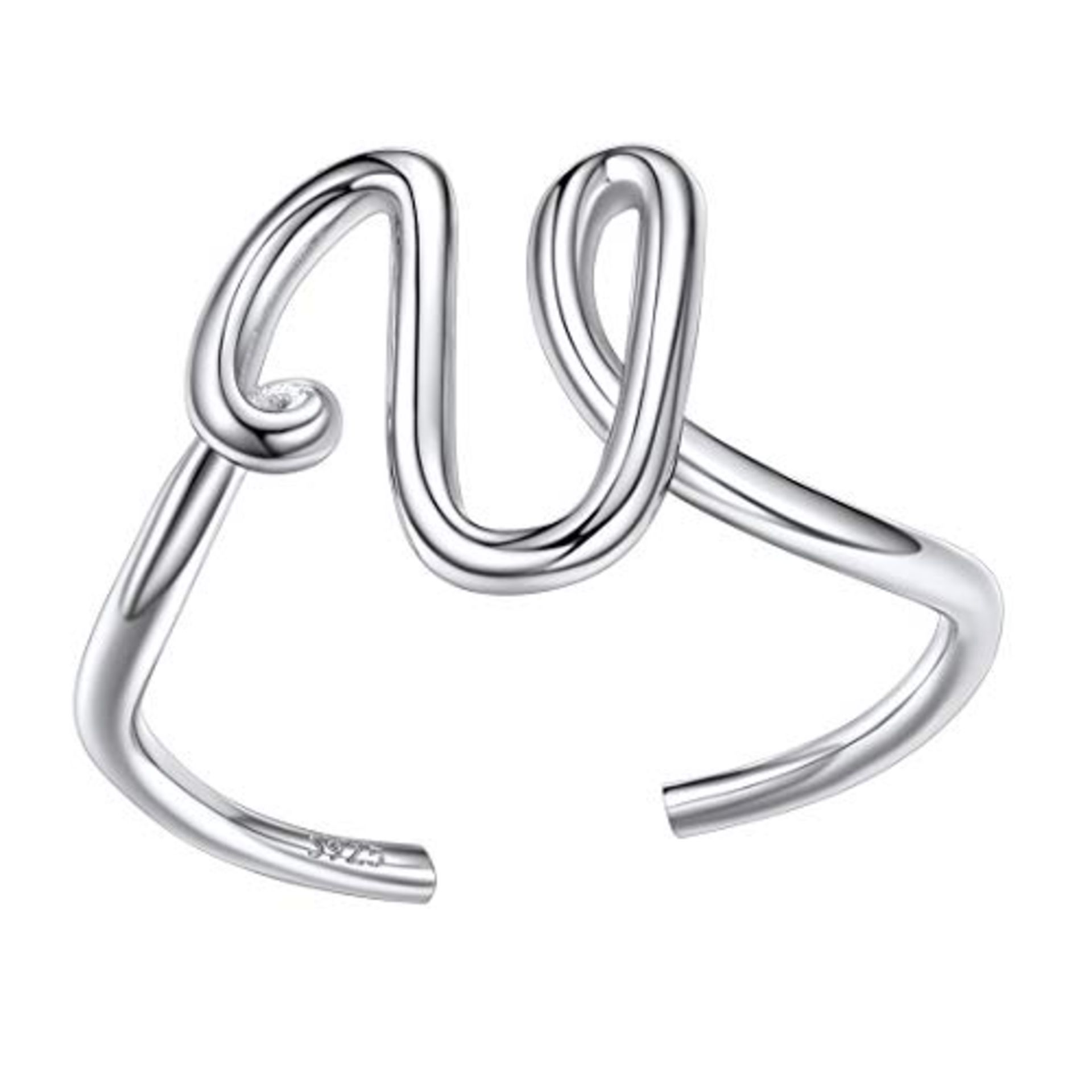 RRP £16.37 SILVERCUTE 925 Sterling Silver Rings For Teen Girls Adjustable U Letter Ring