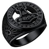 RRP £17.77 FaithHeart Mens Pirate Ring Viking Thors Hammer Rings