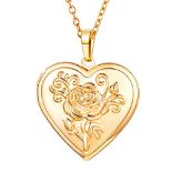 RRP £15.34 U7 Heart Locket Rose Gold Flower Womens Necklace Women