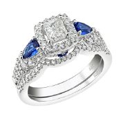 RRP £44.65 SHELOVES Blue Sapphire Wedding Rings Bridal Set for
