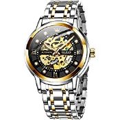 RRP £124.44 OLEVS Mens Automatic Watch Skeleton Diamond Luxury