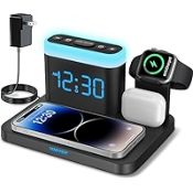 RRP £45.65 Wireless Charging Station-5 in 1 Wireless Charger Stand with Alarm Clock