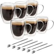 RRP £39.02 BELLE VOUS 6 Pack of Double Walled Glass Coffee Mugs