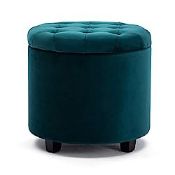 RRP £68.49 HNNHOME 45cm Round New Velvet Padded Seat Ottoman Storage Stool Box