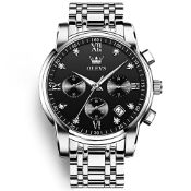 RRP £46.68 OLEVS Chronograph Watches for Men Black Face Diamond