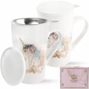 RRP £14.86 DEAYOU 2-Pack Porcelain Tea Mugs with Infuser and Lid