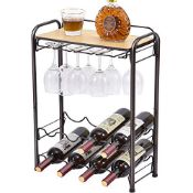 RRP £34.17 KINGRACK 8 Bottle Wine Rack with Glasses Holder and Table Top