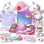 RRP £29.00 Tacobear Tea Party Set Girls Unicorn Plush Toys with