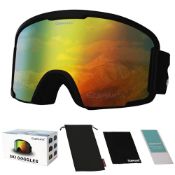RRP £25.78 OUTDOORSPARTA adult ski goggles (1. Black Frame, Full Lens Mirrored Gold)