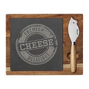 RRP £14.37 hecef Acacia Wood Cheese Board Gift Set with Black Slate & Cheese knife
