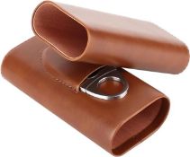 RRP £25.74 3-Finger Brown Leather Humidors Handmade Cedar Wood