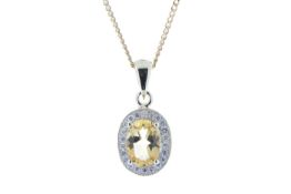 9ct Yellow Gold Diamond And Citrine Pendant (C 0.75) 0.11 Carats - Valued By GIE £1,520.00 - An oval