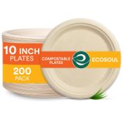 RRP £43.37 ECO SOUL 100% Compostable Round 25cm(10") Bagasse Plates