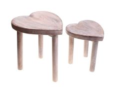 RRP £62.68 Sass & Belle Brown Heart Stools - Set of 2