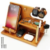 RRP £19.55 Belle Vous Light Brown Wooden Phone Docking Station