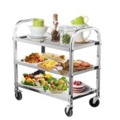 RRP £91.32 HLC 3 Tier Stainless Steel Serving Kitchen Trolley