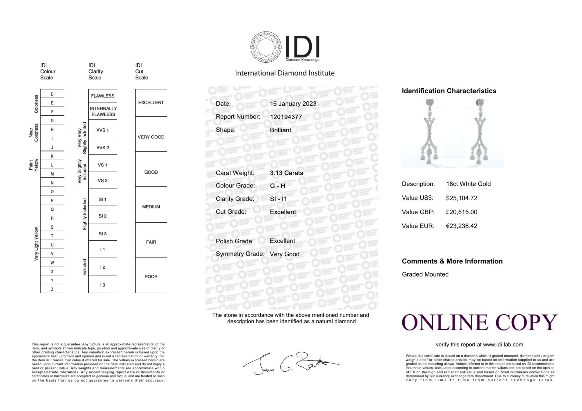 18ct White Gold Cluster Diamond Earring 3.13 Carats - Valued By IDI £20,615.00 - Eighty round - Image 4 of 4