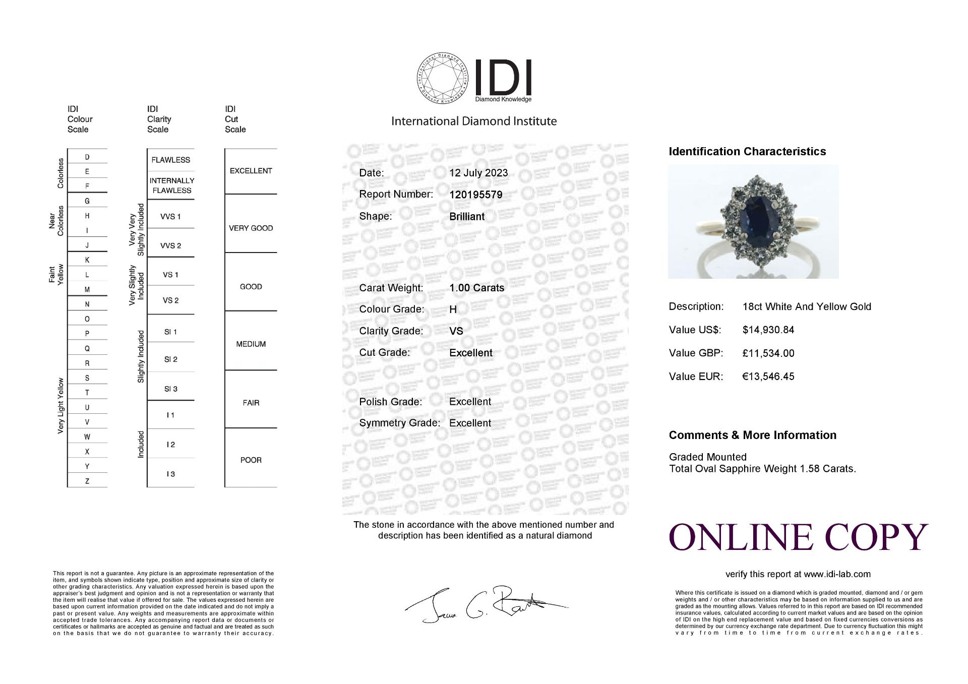 18ct Yellow Gold Oval Cluster Diamond And Sapphire Ring (S1.53) 1.00 Carats - Valued By IDI £11, - Image 5 of 5