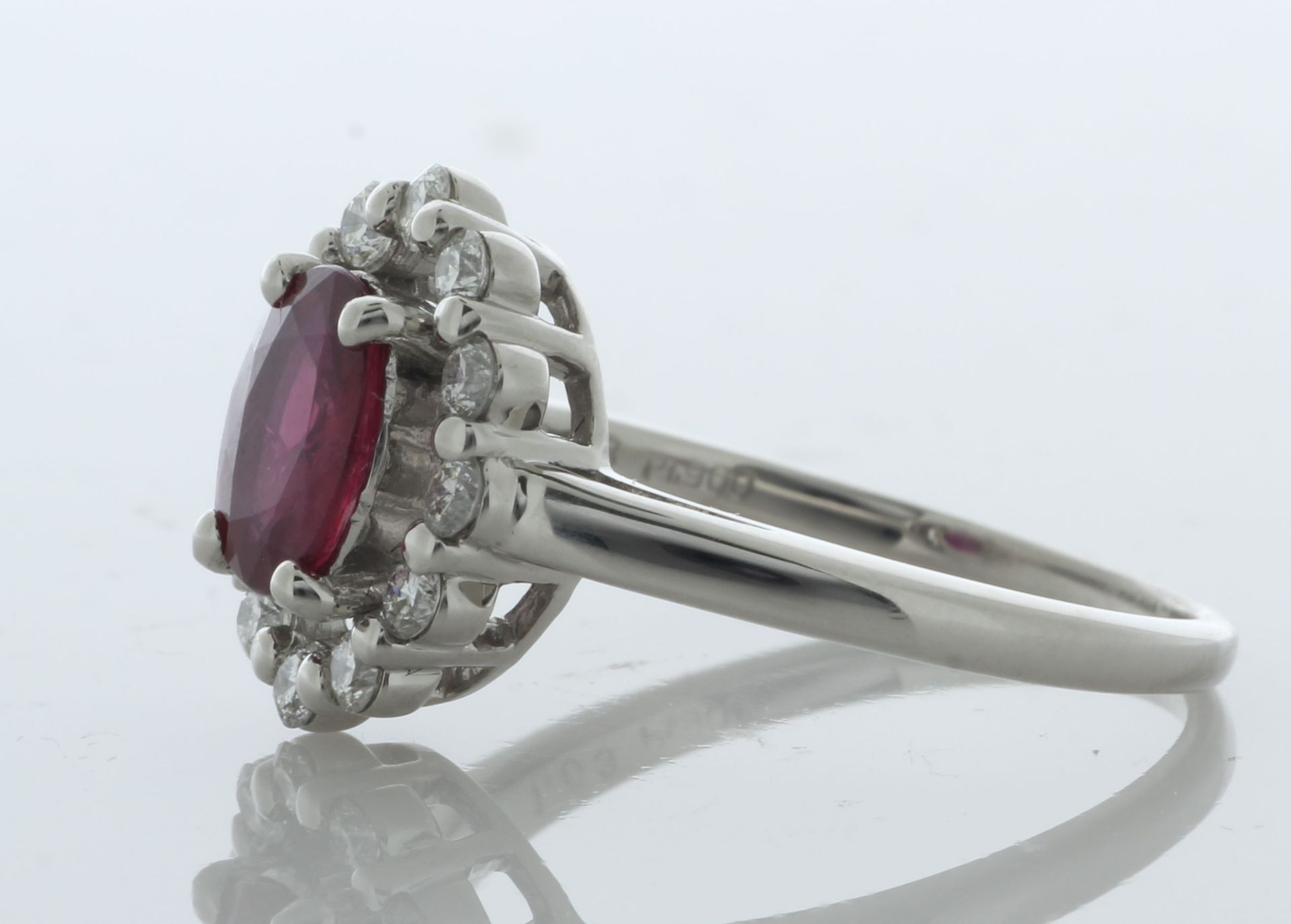 Platinum Cluster Diamond And Oval Ruby Ring (R1.03) 0.35 Carats - Valued By IDI £12,290.00 - A eye - Image 3 of 5