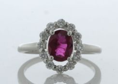 Platinum Cluster Diamond And Oval Ruby Ring (R1.03) 0.35 Carats - Valued By IDI £12,290.00 - A eye