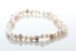 18 inch Baroque Shaped Freshwater Cultured 8.0 - 8.5mm Pearl Necklace With Brass Clasp - Valued By