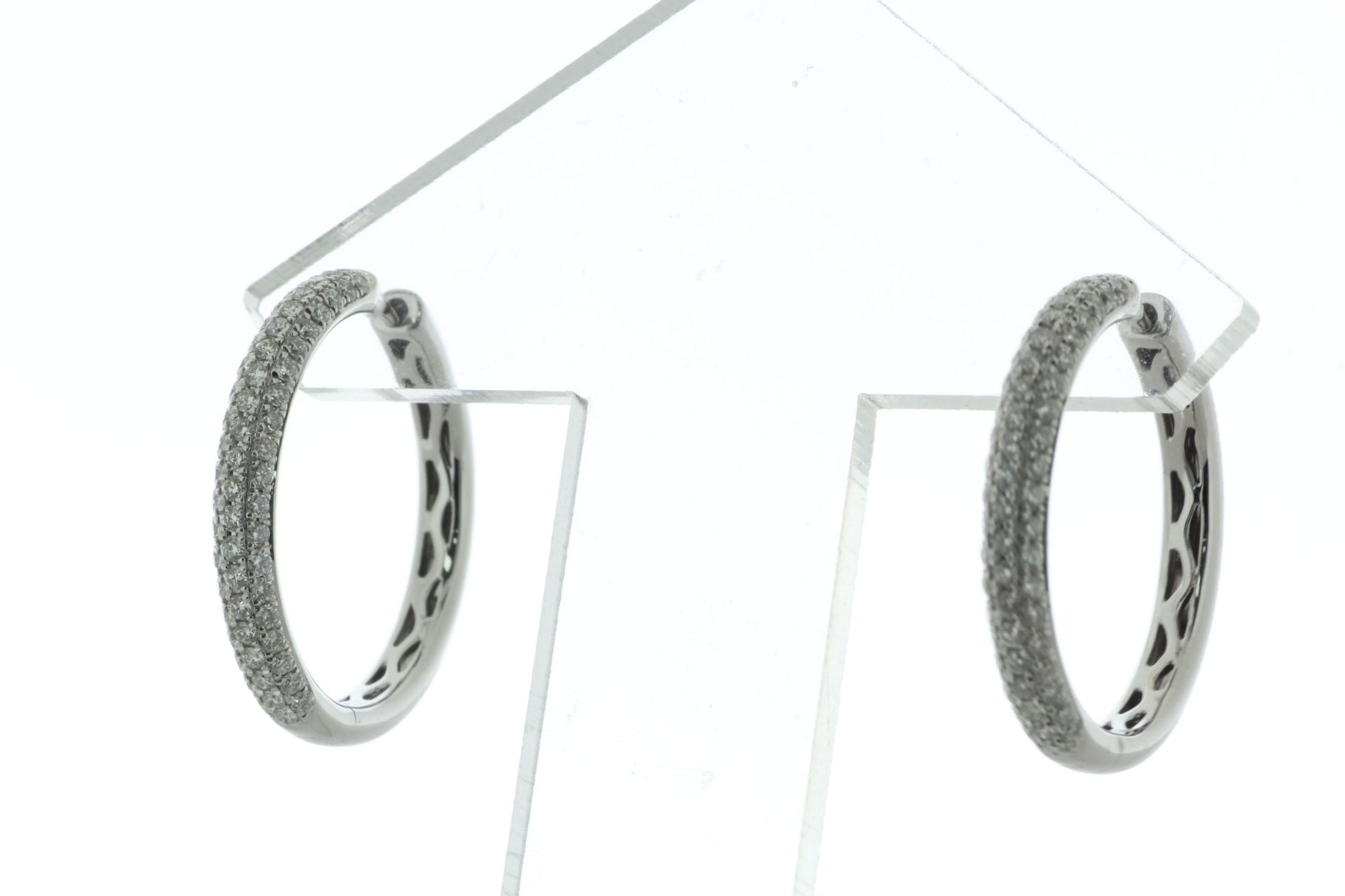 18ct White Gold Claw Set Hoop Diamond Earring 0.97 Carats - Valued By IDI £9,200.00 - One hundred - Image 2 of 4