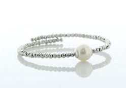 9.5 - 10.0mm Freshwater Cultured Pearl Silver Colour Beaded Bangle - Valued By AGI £245.00 - 9.5 -