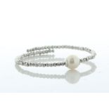 9.5 - 10.0mm Freshwater Cultured Pearl Silver Colour Beaded Bangle - Valued By AGI £245.00 - 9.5 -