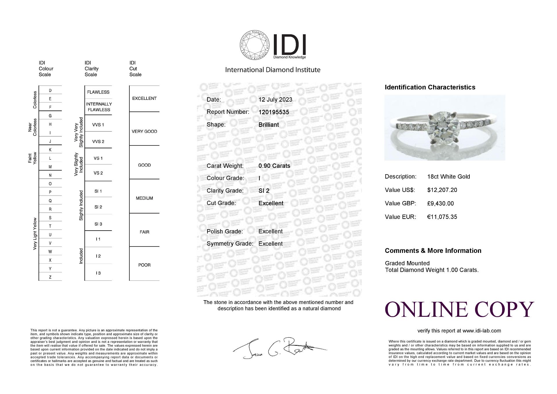 18ct White Gold Single Stone Prong Set With Stone Set Shoulders Diamond Ring (0.90) 1.00 Carats - - Image 5 of 5