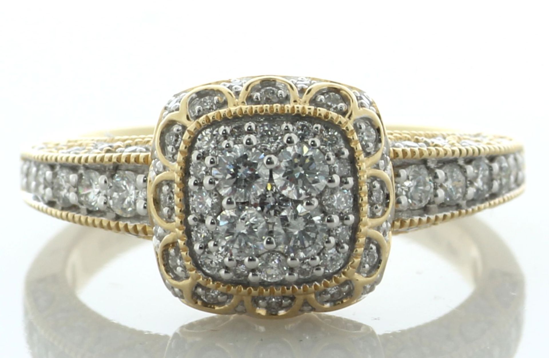 14ct Yellow Gold Cushion Shaped Cluster Diamond Ring 1.00 Carats - Valued By IDI £4,770.00 - This