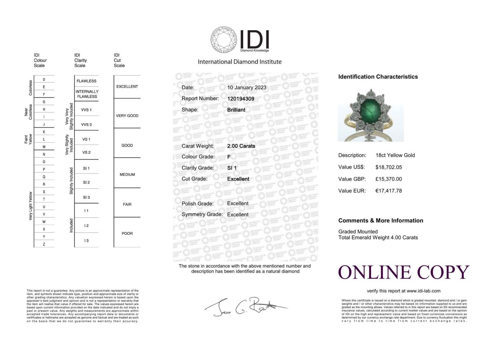 18ct Yellow Gold Diamond And Oval Emerald Ring (E4.00) 2.00 Carats - Valued By IDI £15,370.00 - A - Image 5 of 5