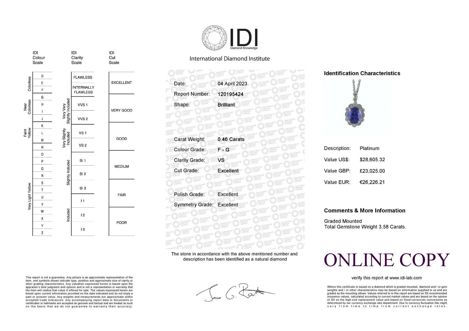 Platinum Oval Cluster Tanzanite And Diamond Pendant (T3.58) 0.46 Carats - Valued By IDI £23,025.00 - - Image 2 of 2