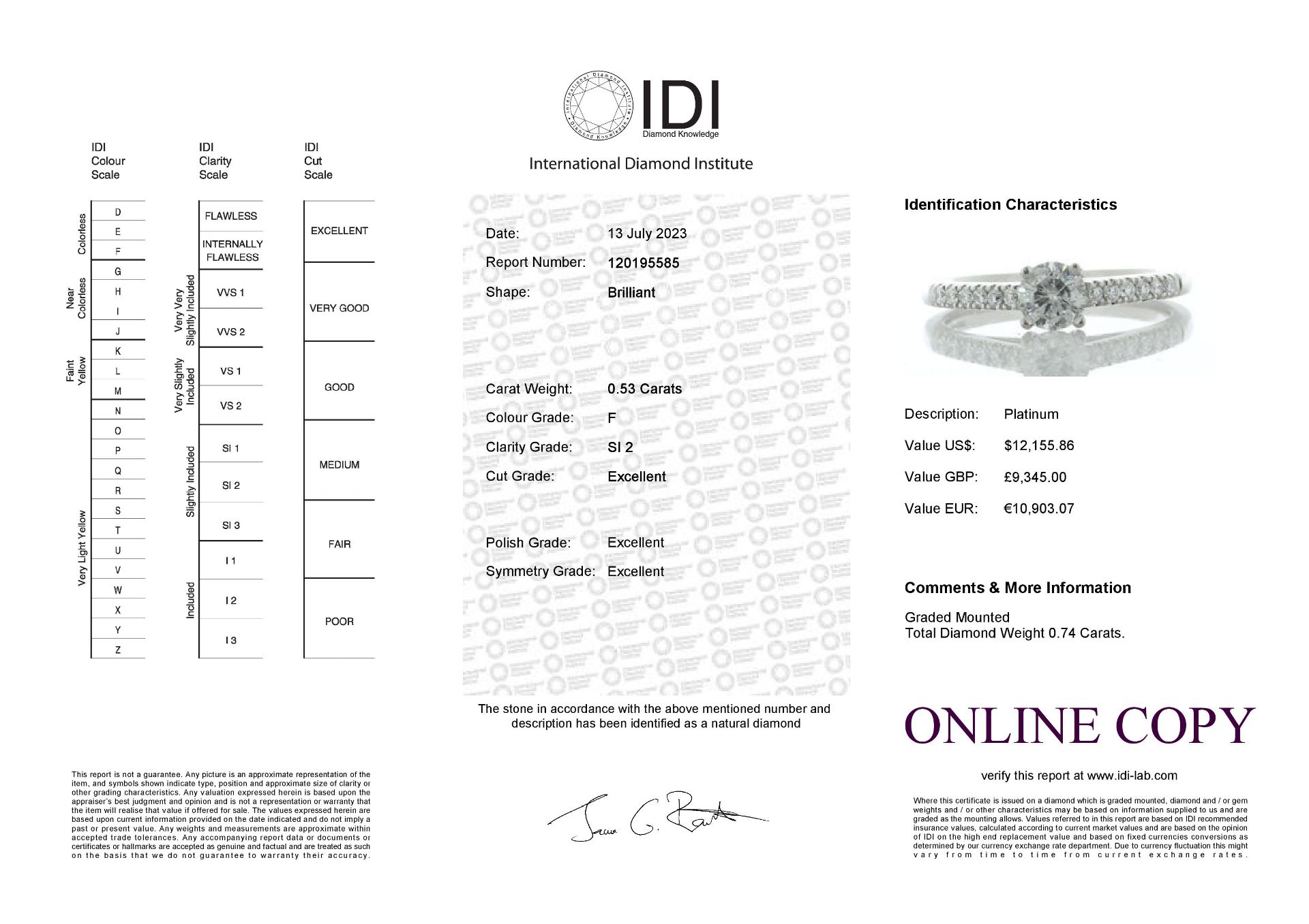 Platinum Single Stone With Stone Set Shoulders Diamond Ring (0.53) 0.74 Carats - Valued By IDI £9, - Image 5 of 5