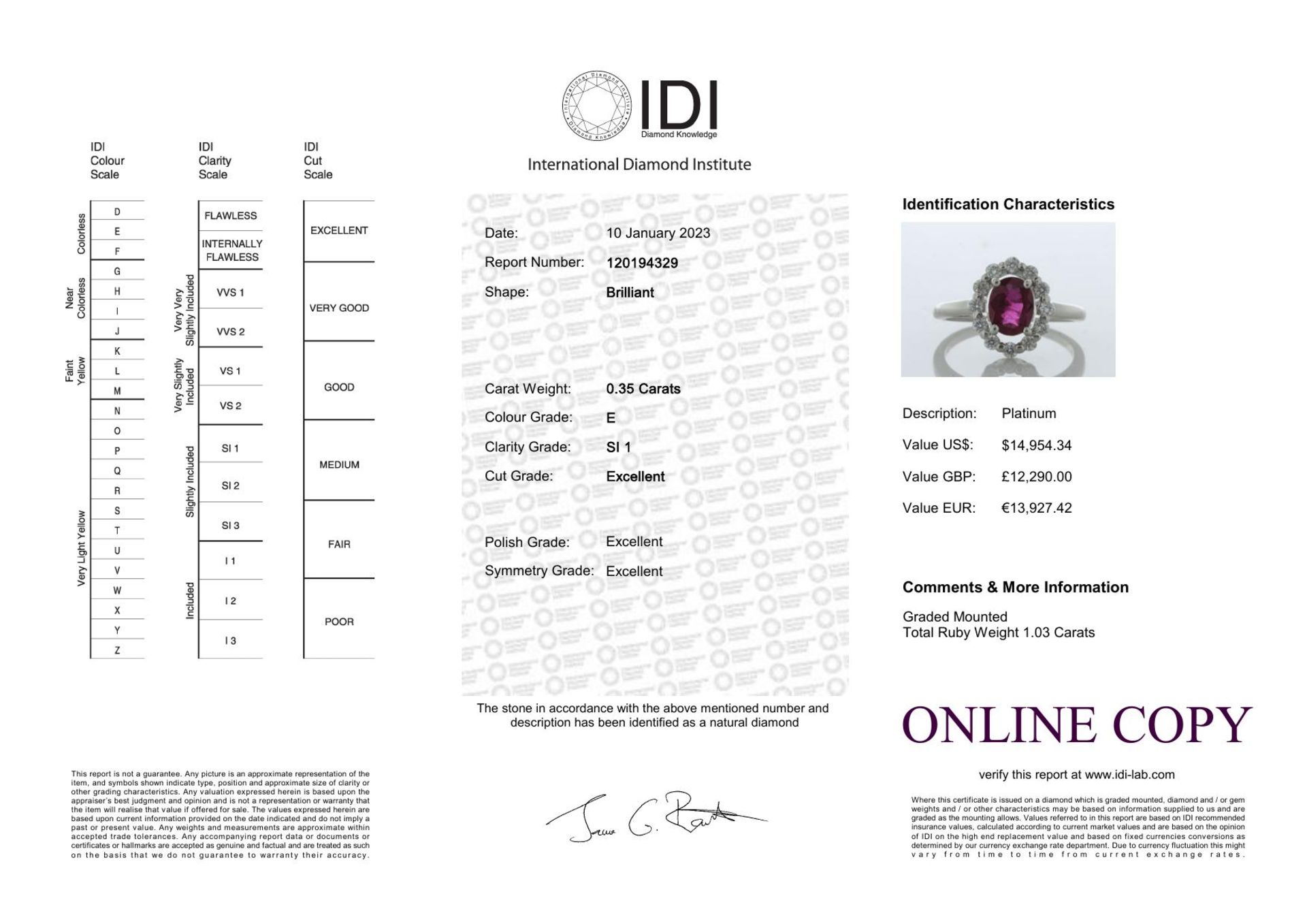 Platinum Cluster Diamond And Oval Ruby Ring (R1.03) 0.35 Carats - Valued By IDI £12,290.00 - A eye - Image 5 of 5