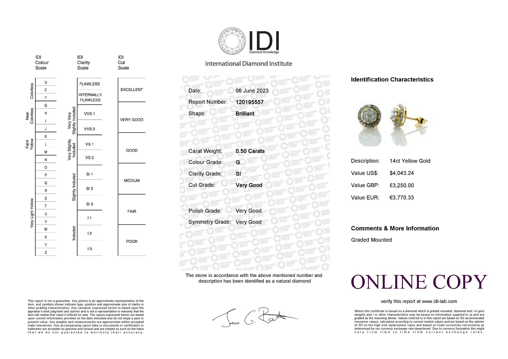 14ct Gold Round Cluster Claw Set Diamond Earring 0.50 Carats - Valued By IDI £3,250.00 - These - Image 4 of 4