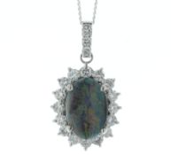 Platinum Oval Cluster Diamond And Opal Pendant (O2.36) 0.88 Carats - Valued By IDI £31,920.00 - An