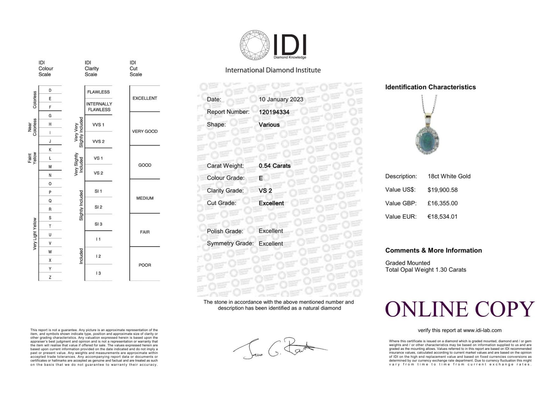 18ct White And Yellow Gold Oval Cluster Diamond And Opal Pendant (O1.30) 0.54 Carats - Valued By IDI - Image 4 of 4