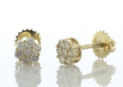14ct Yellow Gold Round Cluster Diamond Stud Earring 0.36 Carats - Valued By IDI £1,720.00 - A