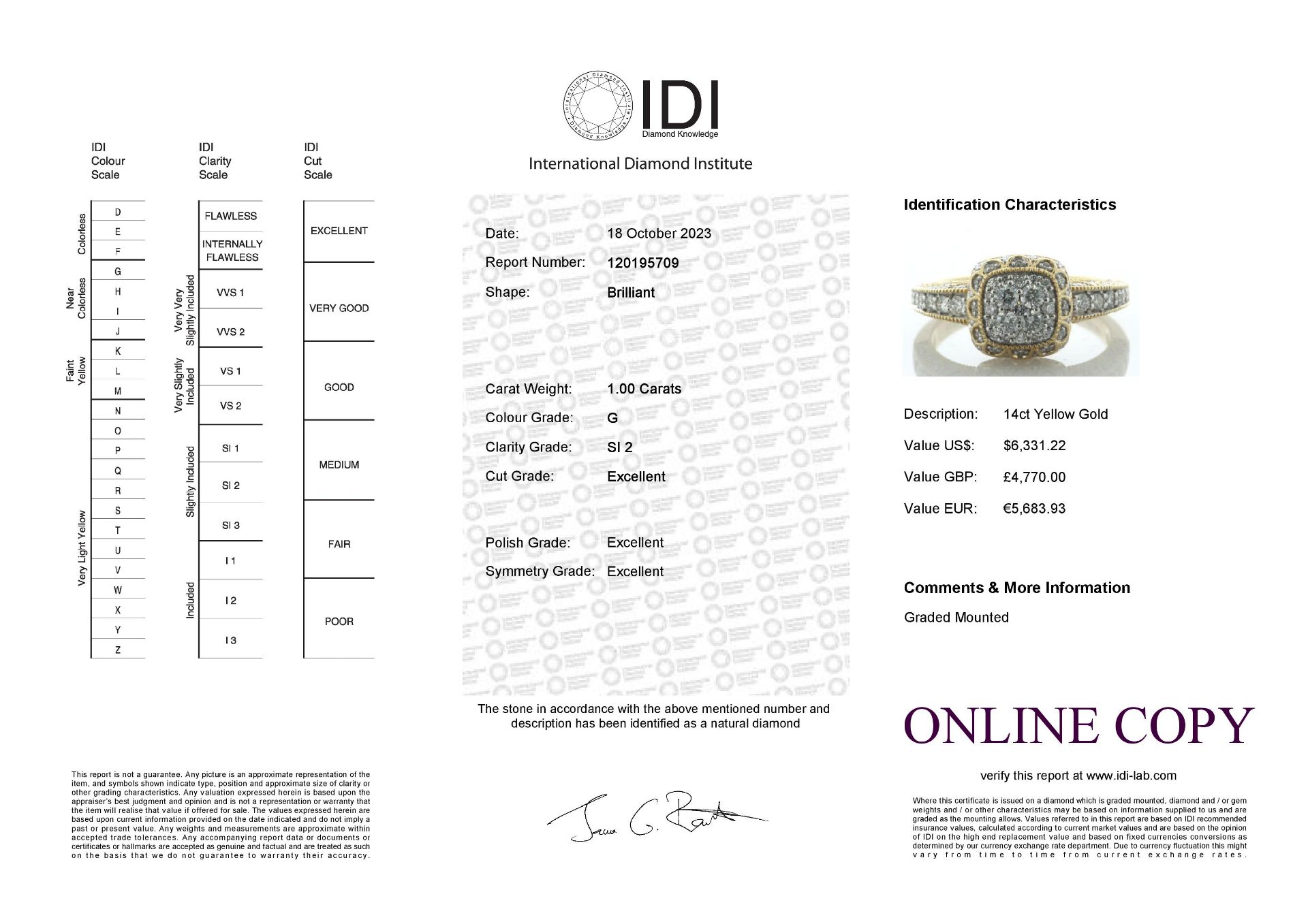 14ct Yellow Gold Cushion Shaped Cluster Diamond Ring 1.00 Carats - Valued By IDI £4,770.00 - This - Image 7 of 7