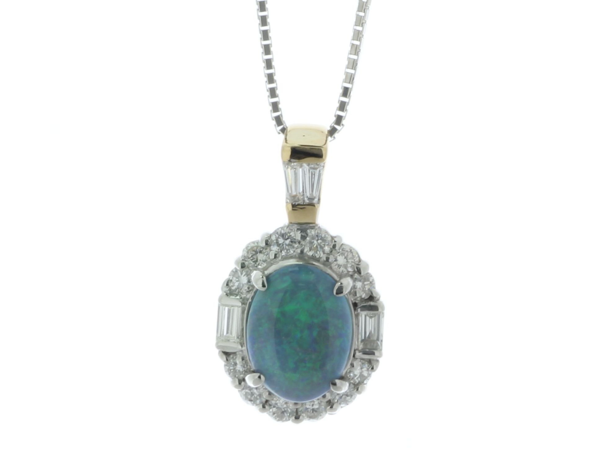 18ct White And Yellow Gold Oval Cluster Diamond And Opal Pendant (O1.30) 0.54 Carats - Valued By IDI