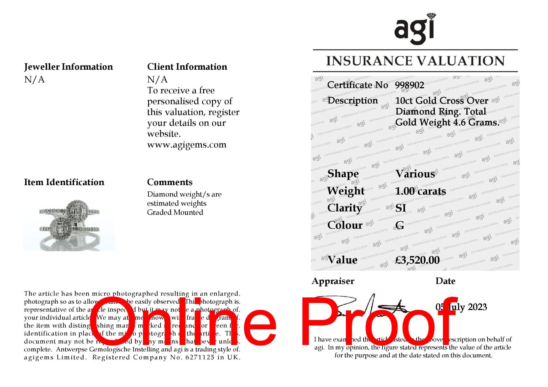 10ct Gold Cross Over Diamond Ring 1.00 Carats - Valued By AGI £3,520.00 - A horizontally mounted - Image 5 of 5