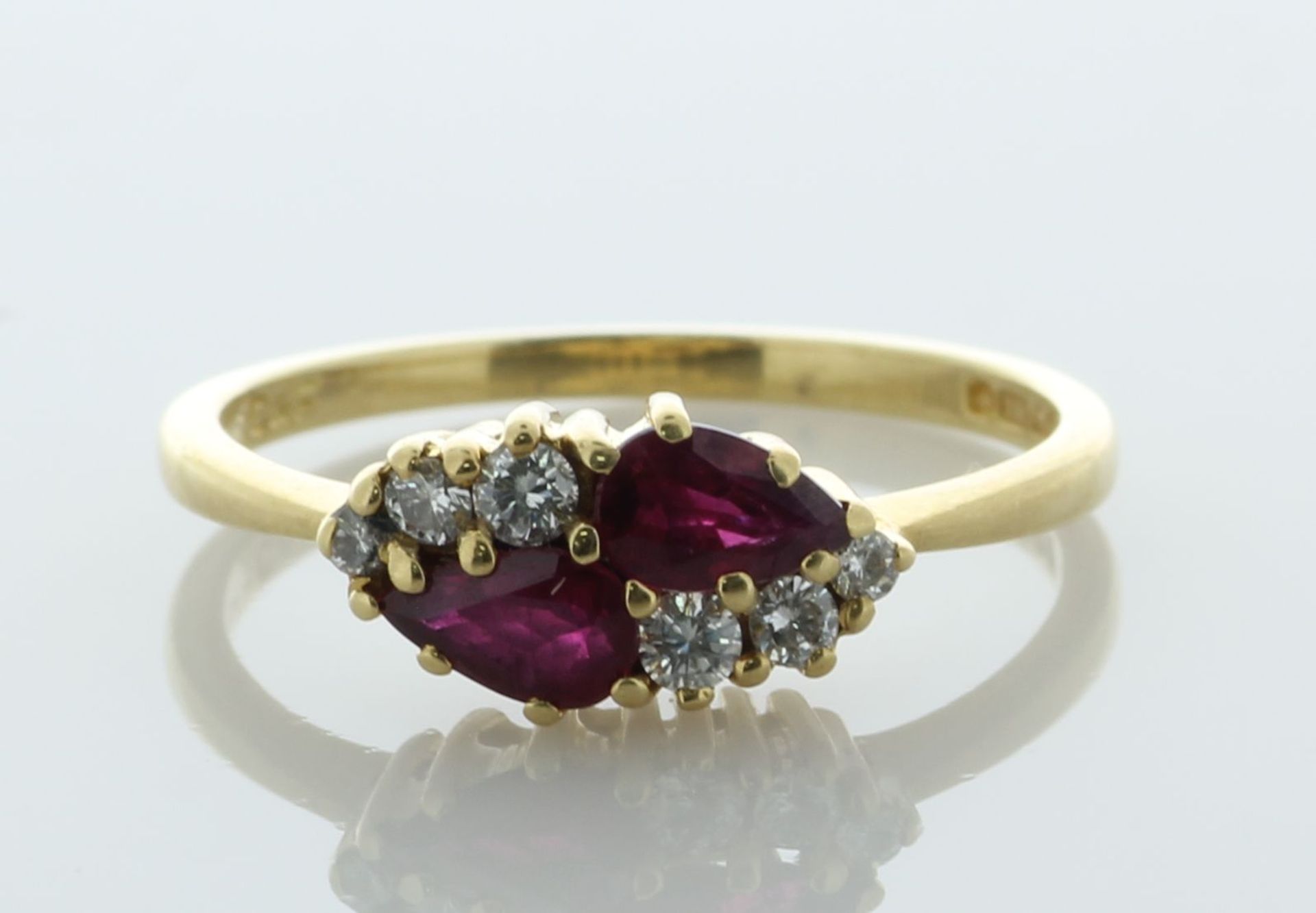 18ct Yellow Gold Diamond And Ruby Ring (0.50) 0.19 Carats - Valued By AGI £3,450.00 - Two pear - Image 4 of 6
