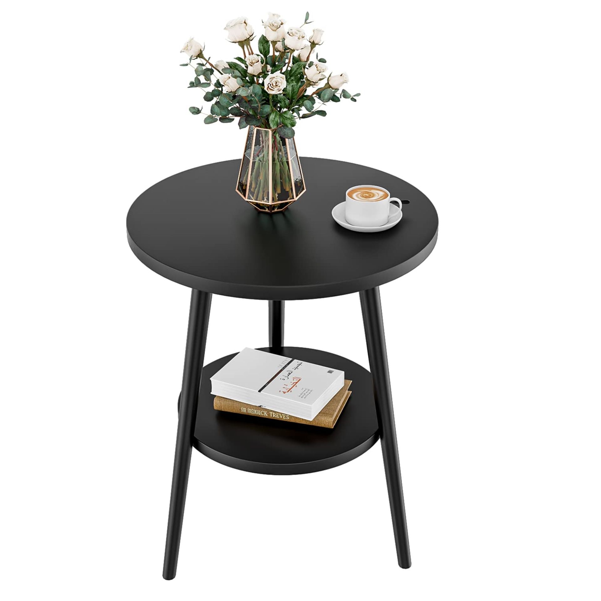 RRP £43.37 KZOBYD Round Side Table 2 Tier End Table With Black